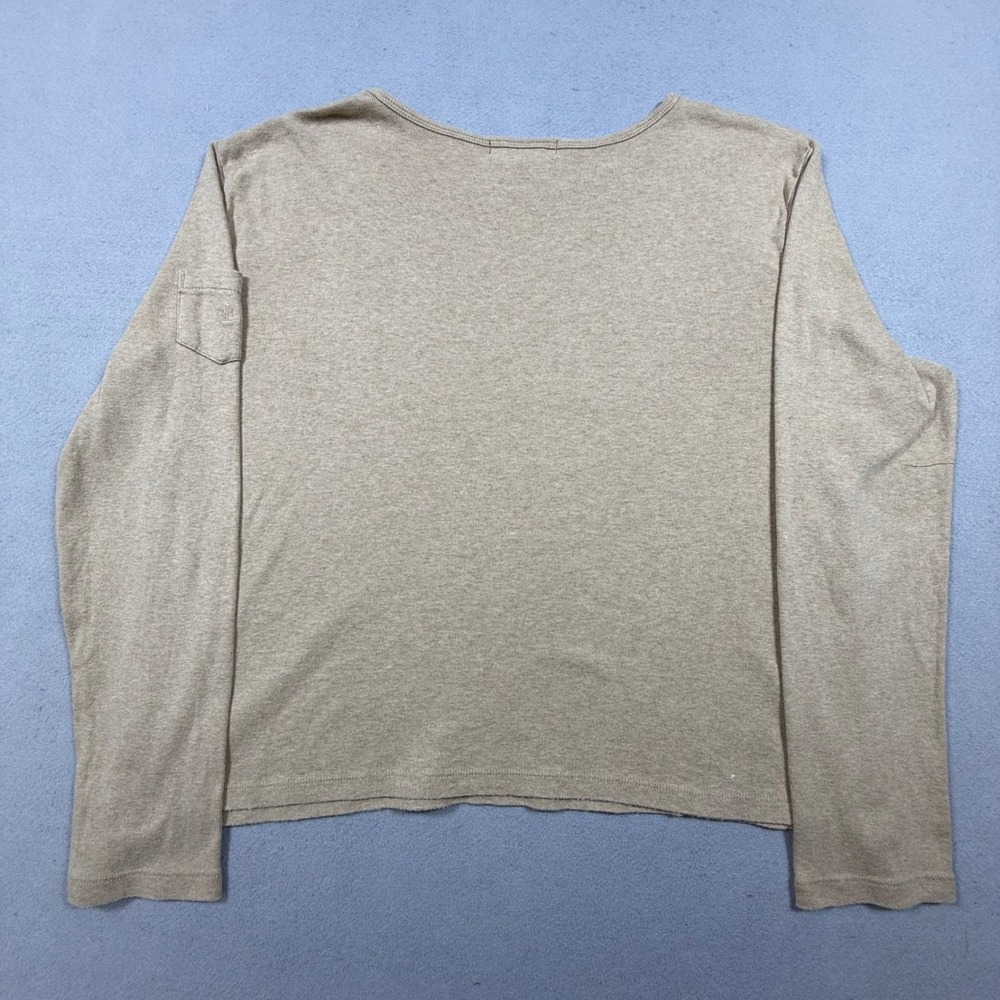 Lauren Ralph Lauren Tan Beige Cotton Ribbed Long Sleeve Scoop Neck Top XL - Picture 3 of 6